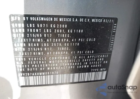 2021 Volkswagen Tiguan 2.0T Se/2.0T Se R-Line Black/2.0T Sel from USA, damaged, VIN 3VV2B7AX0MM091976